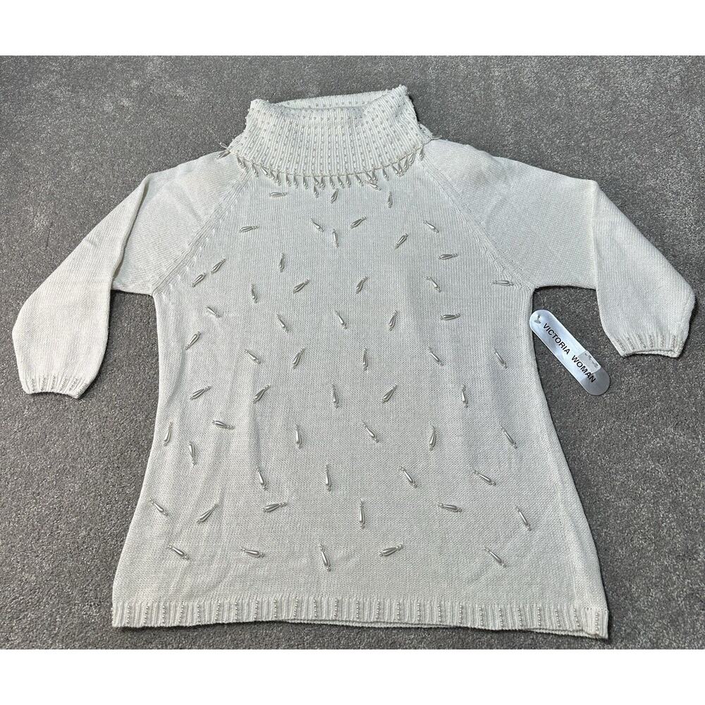 Vintage 80s Pearl Sweater Womens Plus 1X Winter Holiday Christmas Boho Chic